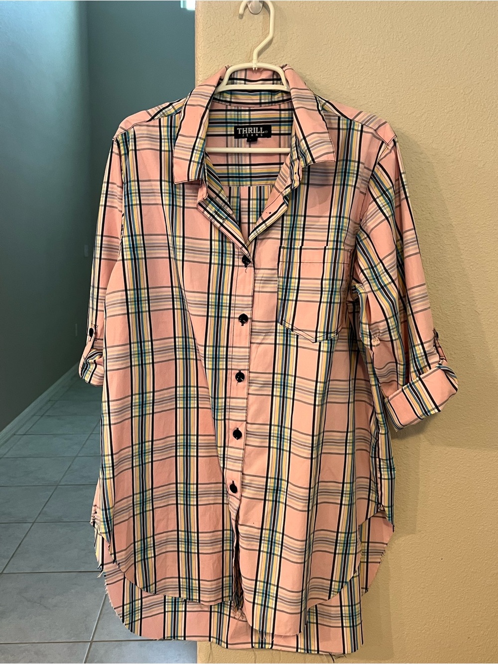 Thrill Pink and Blue Plaid Button-Down Shirt